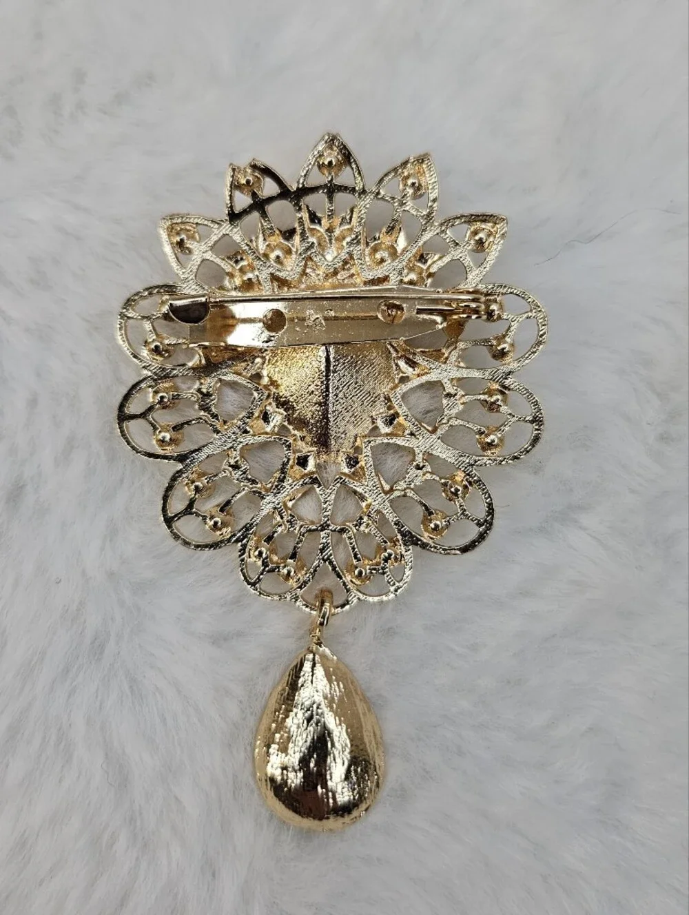 Gold & Light Blue Teardrop Statement Brooch